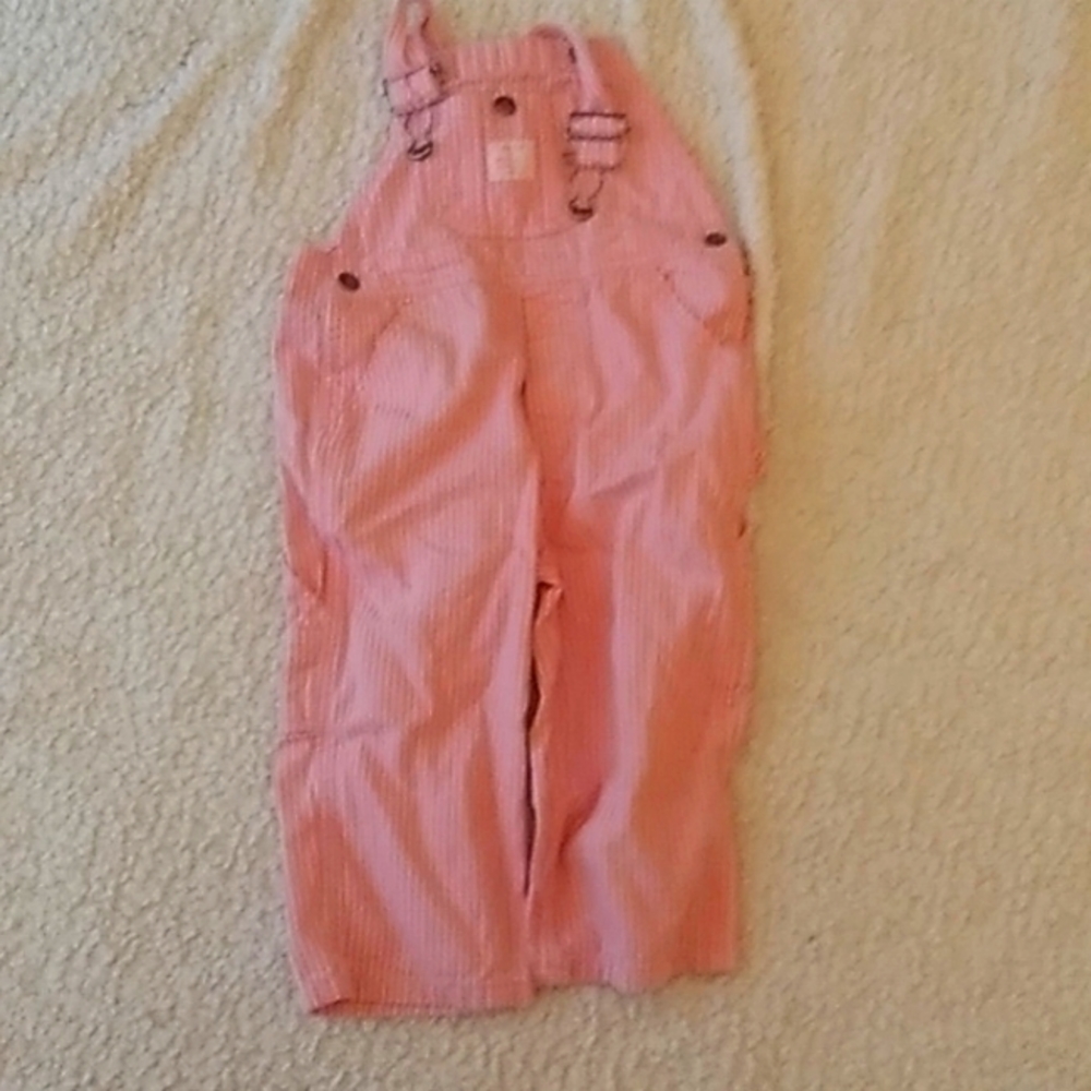 Girls Pink & White striped Overalls